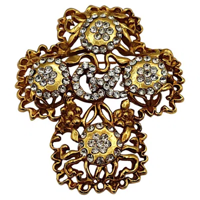 Pre-owned Christian Lacroix Vintage Jewelled Openwork Design Cross Brooch In Multi