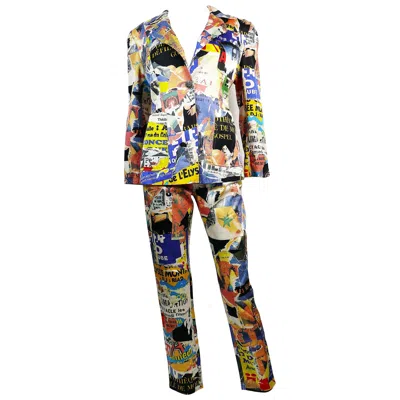 Pre-owned Christian Lacroix Vintage Lacerated Poster Pop Art Blazer And Pant Suit In Sand