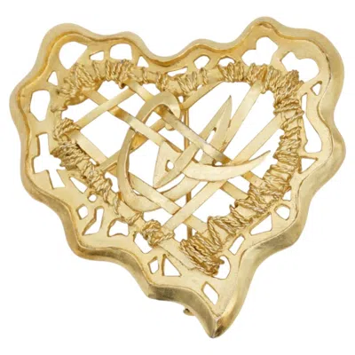 Pre-owned Christian Lacroix Vintage Large Gold Logo Filigree Openwork Heart Love Brooch In Multi