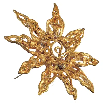 Pre-owned Christian Lacroix Vintage Massive  Logo Sun Textured Openwork Brooch In Multi