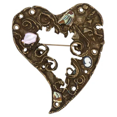 Pre-owned Christian Lacroix Vintage Noel 94 Large Heart Pearl Cameo Black Chunky Brooch