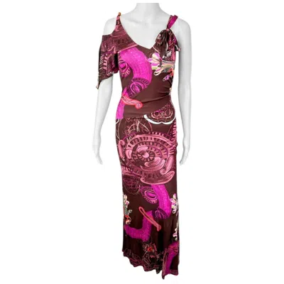 Pre-owned Christian Lacroix Vintage One Sleeve Silk Maxi Evening Dress In Pink