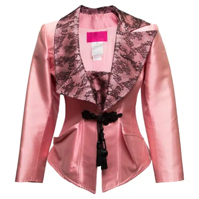 Pre-owned Christian Lacroix Vintage Pink & Black  Silk & Lace Top & Blazer Set Size Fr 40