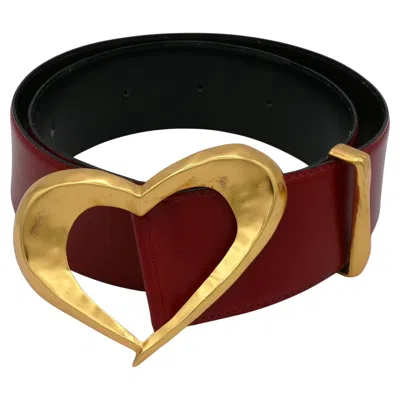 Pre-owned Christian Lacroix Vintage Red Grained Leather Belt With Oversized Heart Buckle