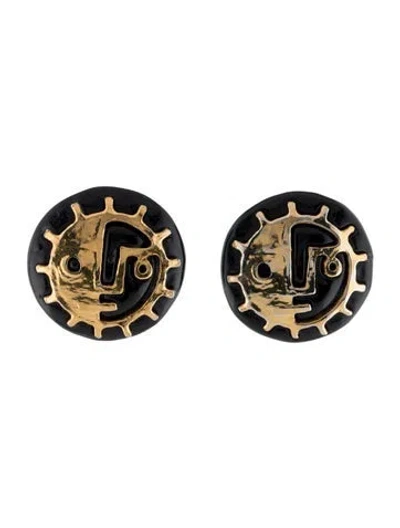 Pre-owned Christian Lacroix Vintage Resin Sun Clip-on Earrings In Black