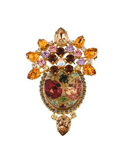 Pre-owned Christian Lacroix Vintage Ribbon & Resin Pendant Brooch Necklace, 35" In Multi