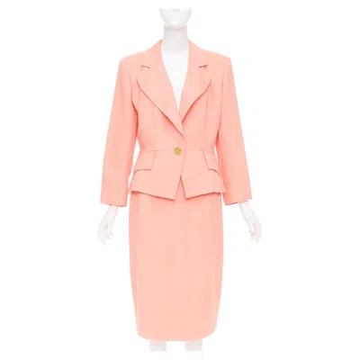 Pre-owned Christian Lacroix Vintage Single Gold Button Wool Crepe Skirt Suit Fr46 3xl