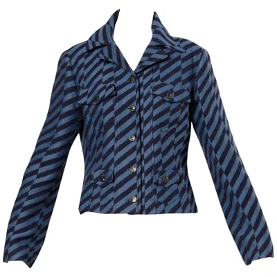 Pre-owned Christian Lacroix Vintage Striped Two Tone Blue Military Jacket, 1980s