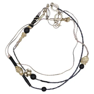 Pre-owned Christian Lacroix Vintage Unisex Masai Crystals Black Silver Beads Long Necklace