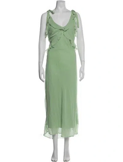 Pre-owned Christian Lacroix V-neck Midi Length Dress In Green