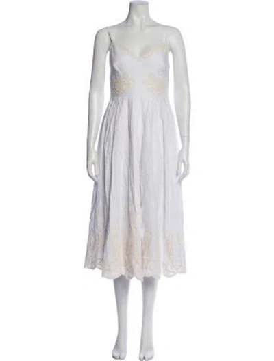 Pre-owned Christian Lacroix V-neck Midi Length Dress W/ Tags In White