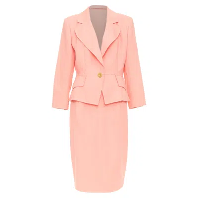 Pre-owned Christian Lacroix White Single Gold Button Skirt Suit In Pink