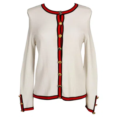 Pre-owned Christian Lacroix White Vest Bordered With Red And Black Braids