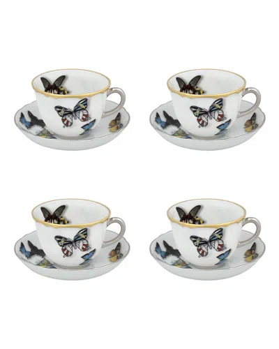 Christian Lacroix X Vista Alegre Butterfly Parade Espresso Cups & Saucers, Set Of 4 In White