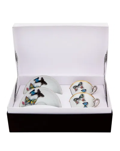Christian Lacroix X Vista Alegre Butterfly Parade Espresso/coffee Cups & Saucers, Set Of 2 In Multi