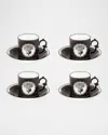 Christian Lacroix X Vista Alegre Herbariae Espresso/coffee Cups & Saucers, Set Of 4 In Black