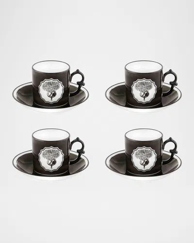 Christian Lacroix X Vista Alegre Herbariae Espresso/coffee Cups & Saucers, Set Of 4 In Black