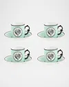 Christian Lacroix X Vista Alegre Herbariae Espresso/coffee Cups & Saucers, Set Of 4 In Green