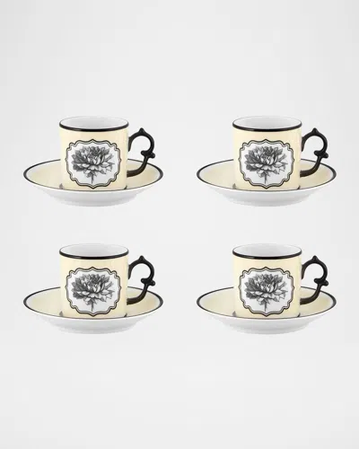 Christian Lacroix X Vista Alegre Herbariae Espresso/coffee Cups & Saucers, Set Of 4 In Yellow