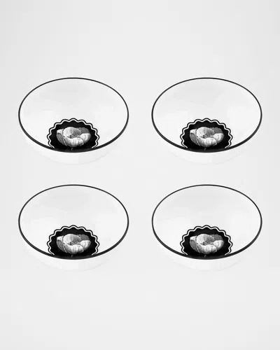 Christian Lacroix X Vista Alegre Herbariae Soup Bowls, Set Of 4 In White/black