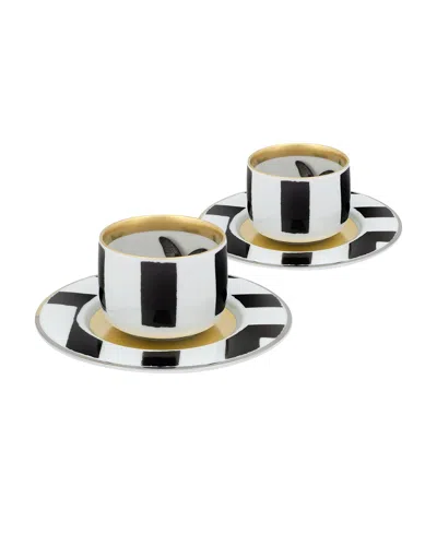 Christian Lacroix X Vista Alegre Sol Y Sombra Espresso/coffee Cups & Saucers, Set Of 2 In Black