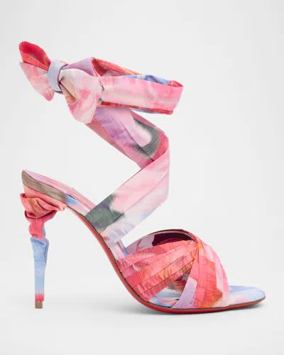 Christian Louboutin 100mm Affabula Floral Lace-up Sandals In Pink
