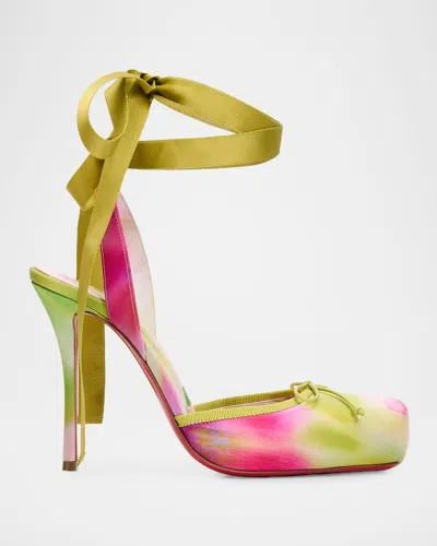 Christian Louboutin 100mm Cassia Lace-up Printed Satin Ballet Pumps In Multi
