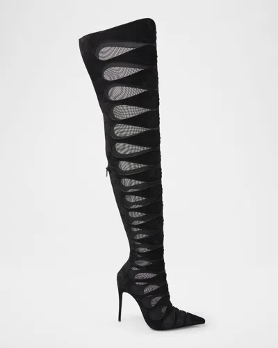 Christian Louboutin 100mm Circus Max Suede And Mesh Over-the-knee Boots In Black