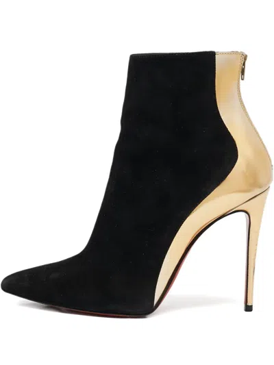 Pre-owned Christian Louboutin 100mm Delicotte Suede Panelled Boots In Black
