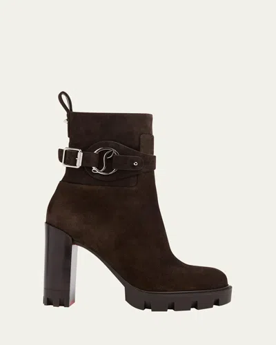 Christian Louboutin 100mm Dianouchett Suede Red Sole Ankle Boots In Brown