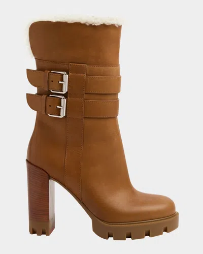 Christian Louboutin 100mm Elisawalk Shearling-lined Leather Booties In Brown