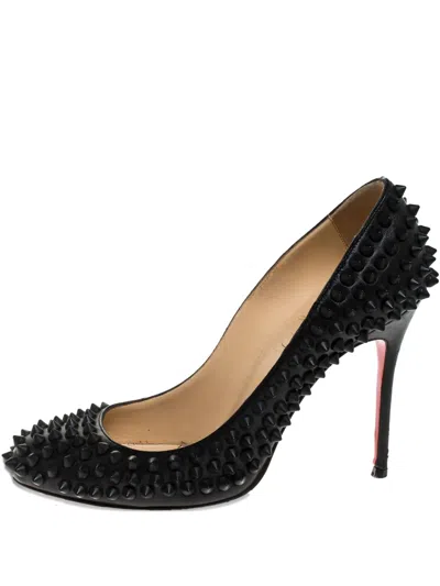 Pre-owned Christian Louboutin 100mm Fifi Spike Leather Pumps In Black