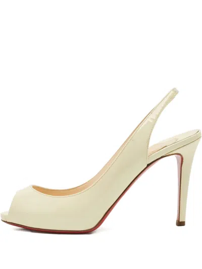 Pre-owned Christian Louboutin 100mm Flo Slingback Pumps In Neutral