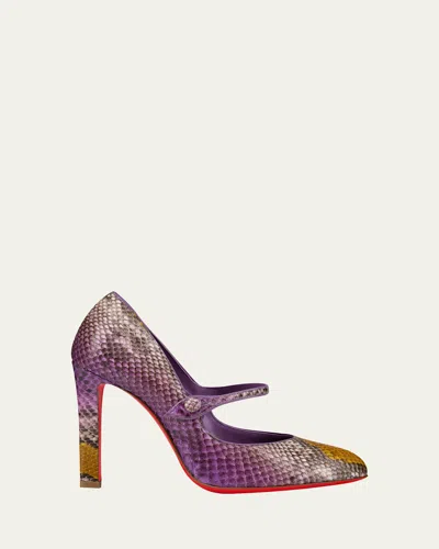 Christian Louboutin 100mm Mary Fanny Snakeskin Red Sole Pumps In Purple