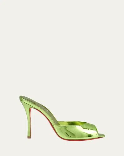 Christian Louboutin 100mm Me Dolly Metallic Leather Slide Sandals In Green