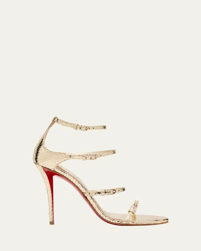 Christian Louboutin 100mm Millenium Strappy Embossed Metallic Leather Sandals In Brown