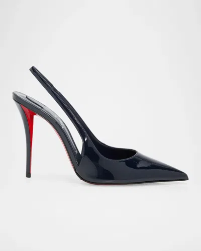 Christian Louboutin 100mm Miss Z Patent Leather Slingback Pumps In Marine/lin
