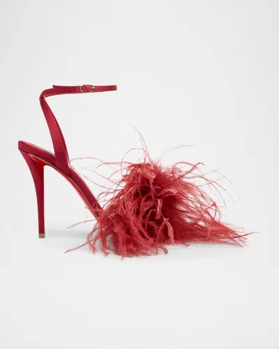Christian Louboutin 100mm Miss Z Poupi Silk Feather Pumps In Red
