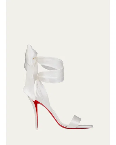 Christian Louboutin 100mm Miss Z Satin Ankle-wrap Sandals In Ivory