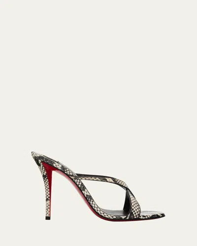 Christian Louboutin 100mm Mulazee Crisscross Snake-printed Leather Sandals In Black