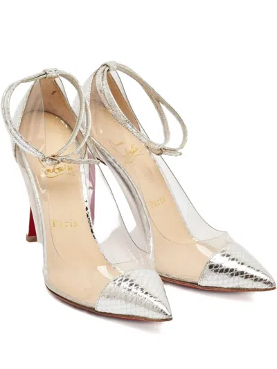 Pre-owned Christian Louboutin 100mm Pigalle Transparent Python-embossed Leather Heels In Silver
