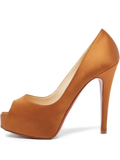 Pre-owned Christian Louboutin 100mm Satin Pumps In Neutral