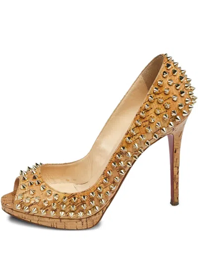 Pre-owned Christian Louboutin 100mm Yolanda Spike-embellished Peep-toe Pumps