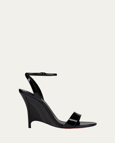 Christian Louboutin 100mm Zeezeenella Patent Leather Wedge Sandals In Black