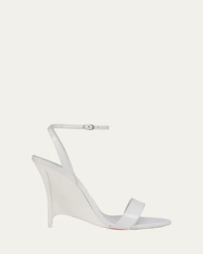 Christian Louboutin 100mm Zeezeenella Patent Leather Wedge Sandals In White
