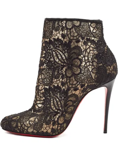 Pre-owned Christian Louboutin 105mm Floral Lace Boots In Black