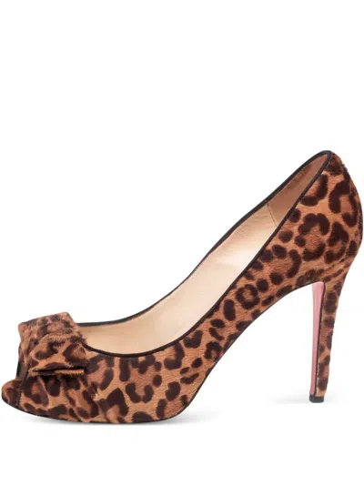 Pre-owned Christian Louboutin 105mm Leopard-print Peep-toe Pumps