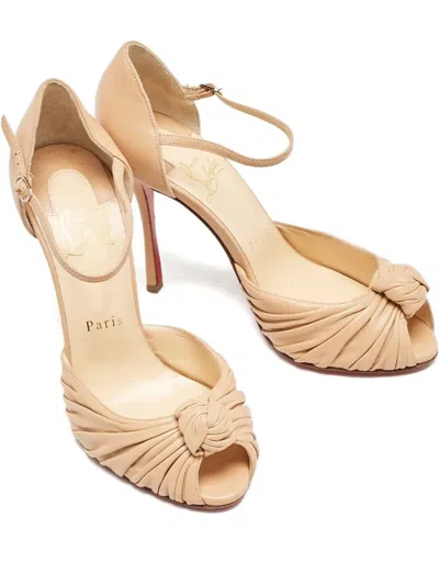 Pre-owned Christian Louboutin 105mm Marchavekel Knot-detail Pumps In Neutral