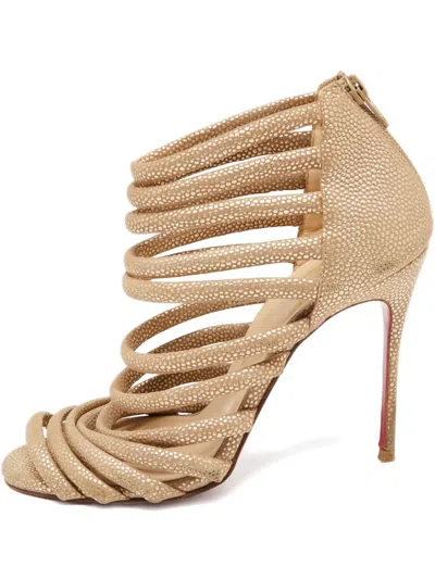 Pre-owned Christian Louboutin 105mm Textured Strappy Sandals In Neutral