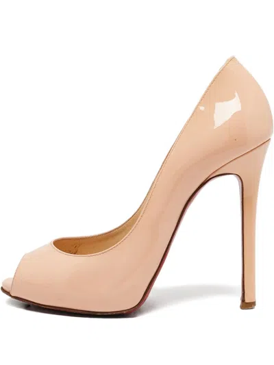Pre-owned Christian Louboutin 110mm Flo Peep-toe Pumps In Neutral